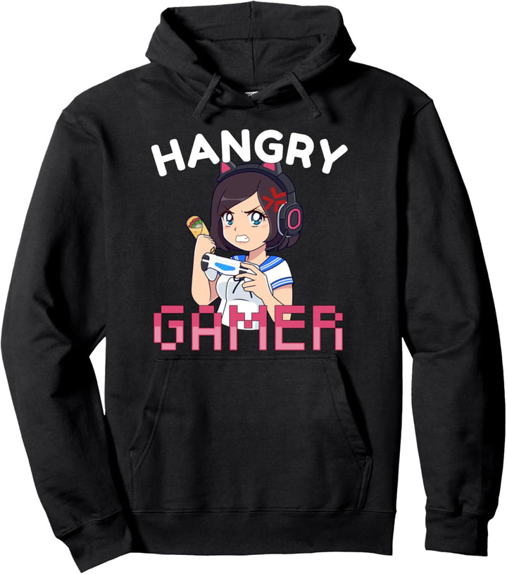 Hangry Gamer Angry Manga Anime Girl Hungry Tacos Pullover Hoodie
