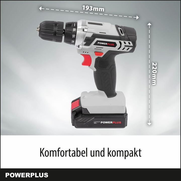 Powerplus Akkuschrauber & Akkubohrer POWC1051 - Schraubendreher & Bohrer 12V, Inkl. 1 x 1,3Ah Akku u