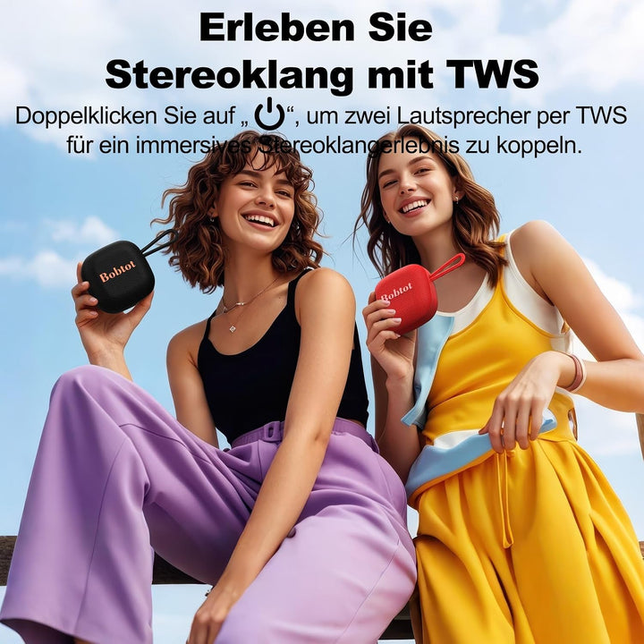 Bobtot Bluetooth Lautsprecher Kein, IPX7 Wasserdicht Kabellos Tragbar Musikbox, 16 Stunden Akkulaufz
