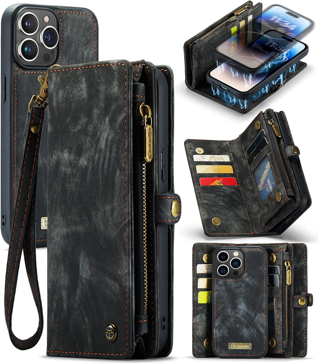 UFinetech iPhone 14 Pro Max Hülle, Flip Leder TPU Stossfest Kartenfach Tasche Handyhülle iPhone 14 P