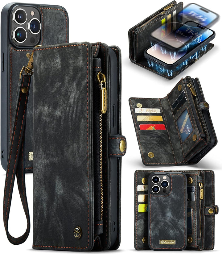 UFinetech iPhone 14 Pro Max Hülle, Flip Leder TPU Stossfest Kartenfach Tasche Handyhülle iPhone 14 P