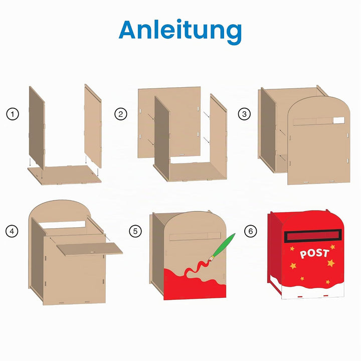 Baker Ross FX846 Briefkasten-Set - 1 Set, Holzbastelsets zum Bemalen und Dekorieren für Kinder, Mitt