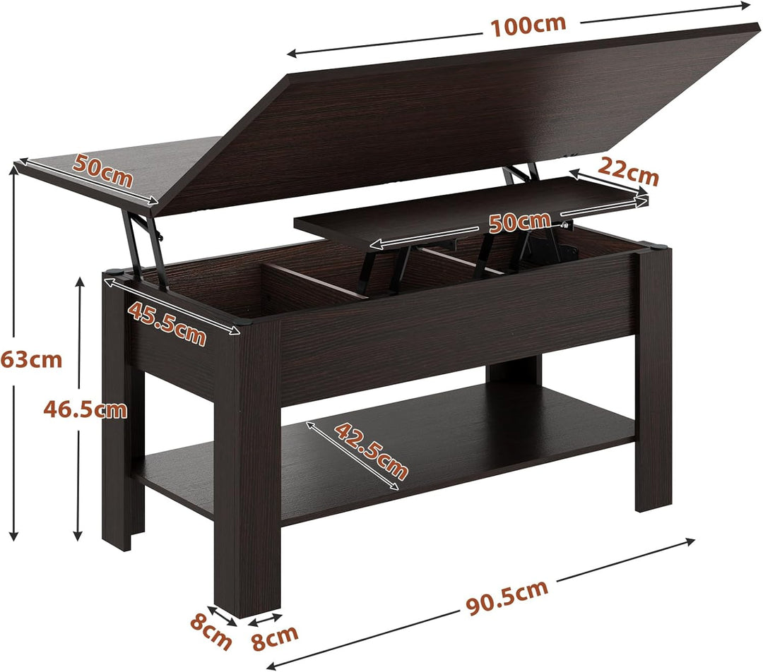 KIMENICH Couchtisch Höhenverstellbar, 3-in-1-Multifunktions-Wohnzimmertisch, Kaffeetisch, Versteckte