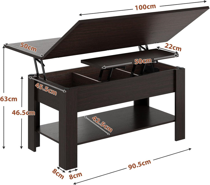 KIMENICH Couchtisch Höhenverstellbar, 3-in-1-Multifunktions-Wohnzimmertisch, Kaffeetisch, Versteckte