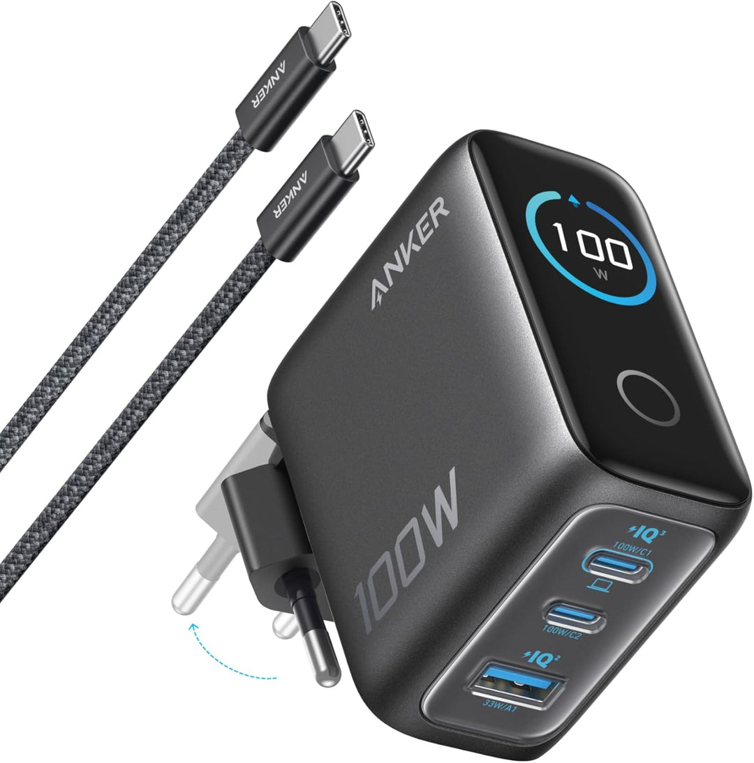 Anker 100W USB C Ladegerät 3-Port+ Anker 240W USB C Kabel [2 Stück 1,8m]
