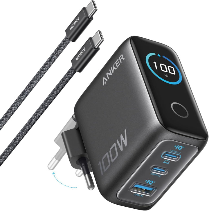 Anker 100W USB C Ladegerät 3-Port+ Anker 240W USB C Kabel [2 Stück 1,8m]