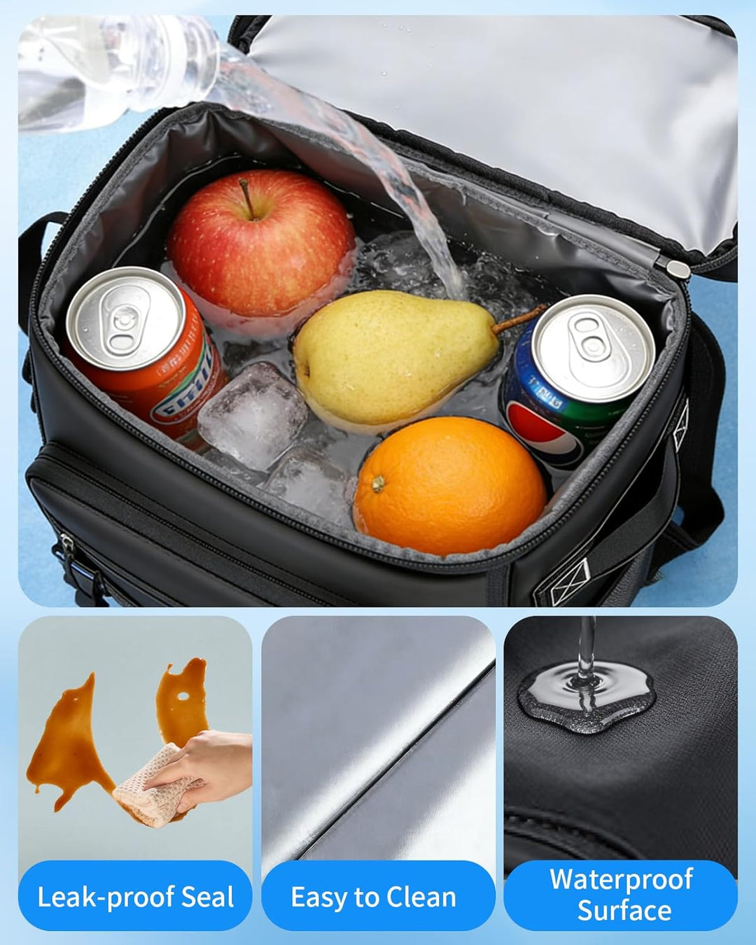 30L Kühlrucksack, Gross Isolierte Kühltasche Wasserdichter Picknickrucksack für Männer Frauen, Tragb