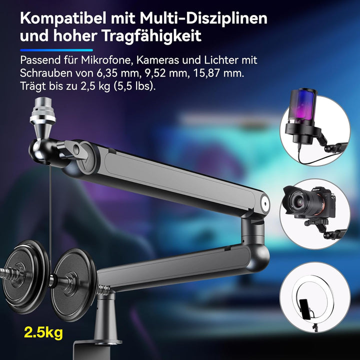 THRONMAX S7 Tune Low Profile Mic Arm, 360° drehbarer Mikrofonarm Mikrofonständer, Kabelmanagement, e