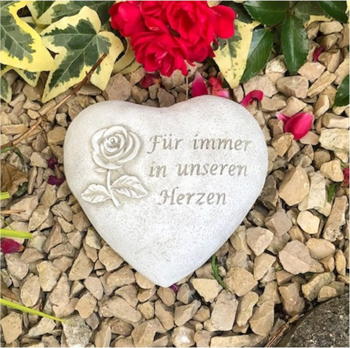 Radami Grabherz Grabschmuck Grab Herz Spruch - Für Immer in unseren Herzen - ca.500g