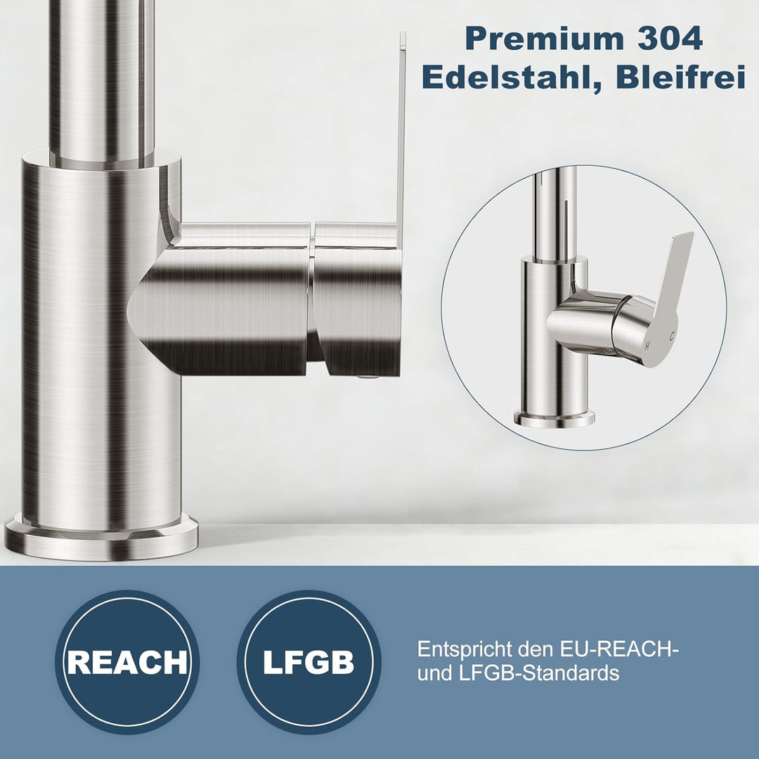 Wasserhahn Küche, Lagontap Elegante Hochdruck Küchenarmatur mit Herunterziehbarer Brause, Zwei Sprüh