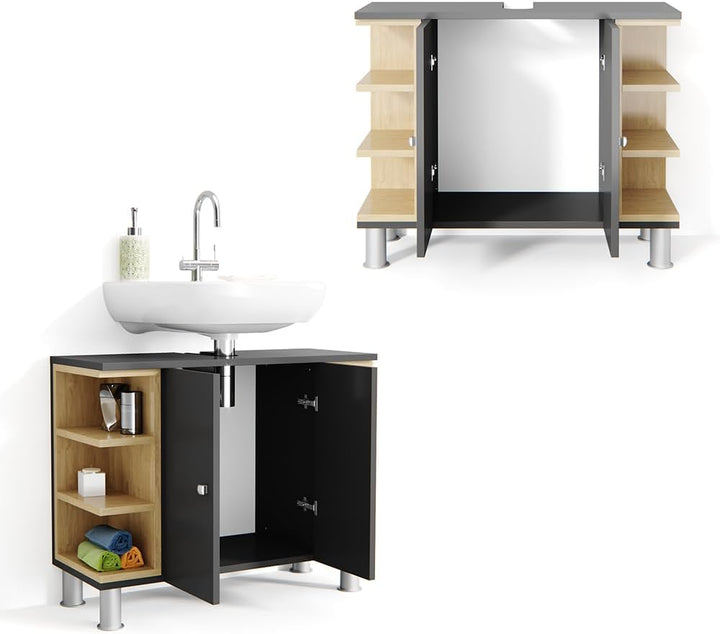 Vicco Waschbeckenunterschrank Aquis, Anthrazit/Sonoma, 79 x 64 cm Anthrazit Waschtischunterschrank,