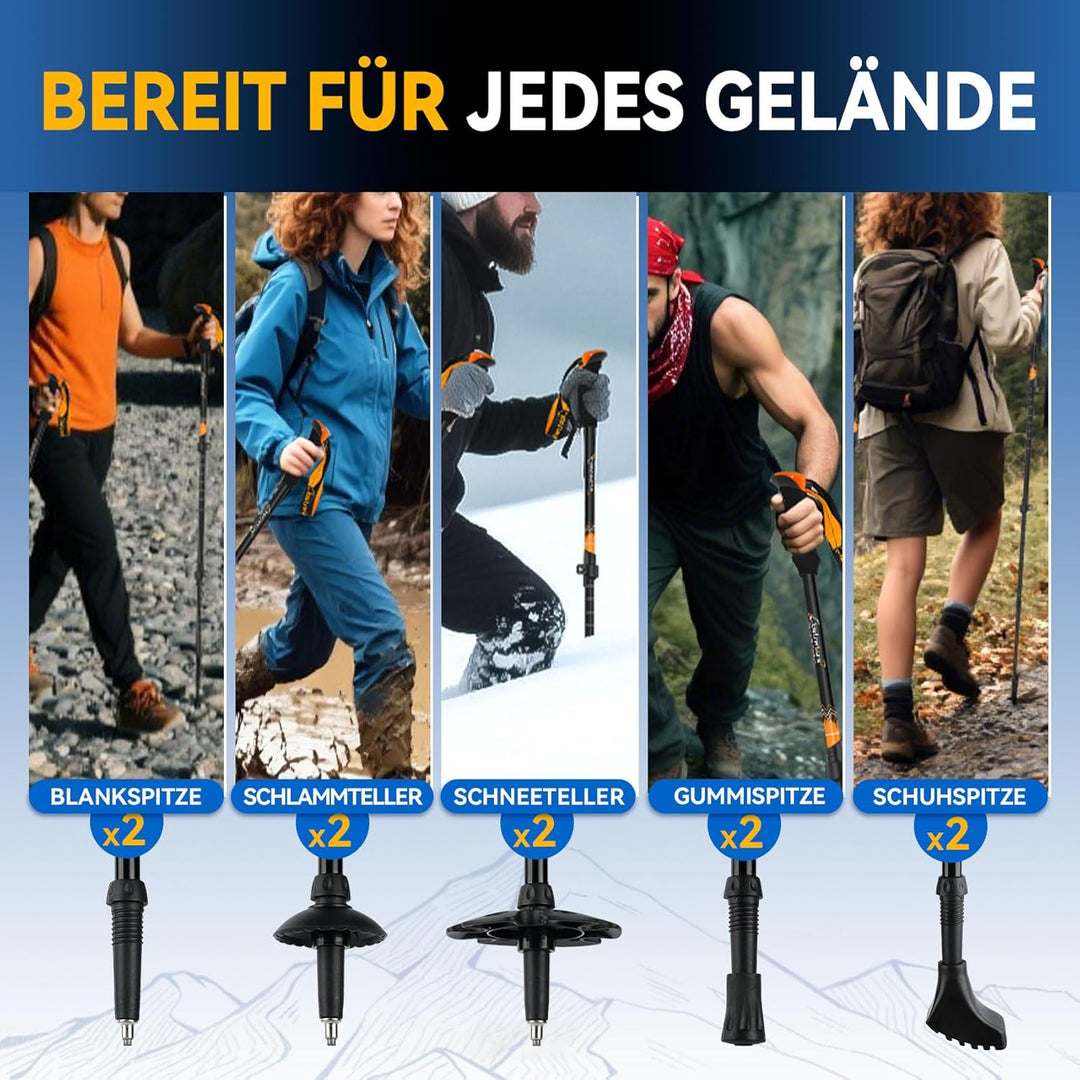Clostnature Wanderstöcke Teleskop Aluminium - Nordic Walking Stöcke für Damen und Herren, 58-135cm L