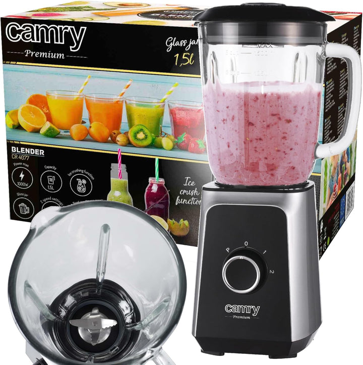 CAMRY CR 4077 Standmixer mit 1,5l Glasbehälter, Smoothie Maker, Hochleistungsmixer, Mahlung, Eis-Zer