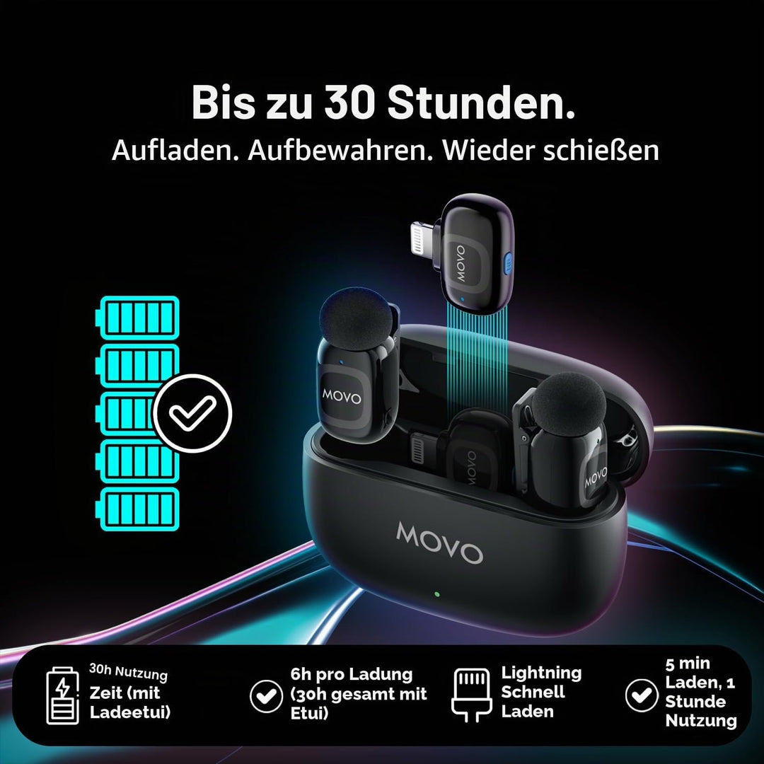 Movo NanoMic Dual Lightning Wireless Mikrofon für iPhone 14 und darunter - Lavalier-Mikrofon für iPh