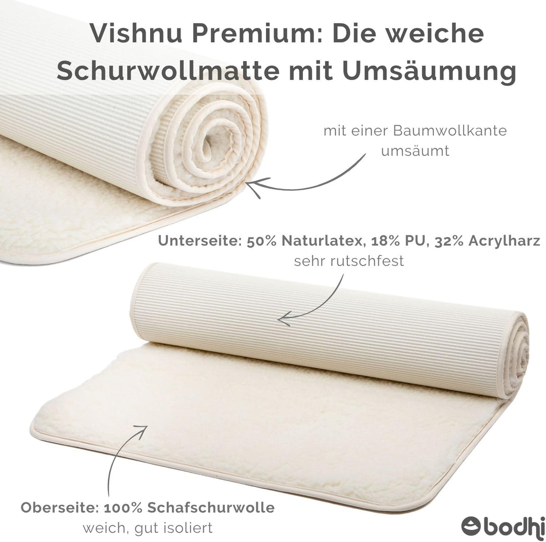 bodhi Schurwoll-Yogamatte Premium (umgesäumt) | Natur | Schurwollmatte | 100% Schafschurwolle (1200