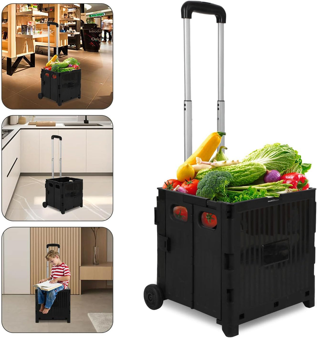 Einkaufstrolley 45 Liter faltbar, 2 grosse Räder, verstellbare Zugstange, bis 40kg belastbar, platzs
