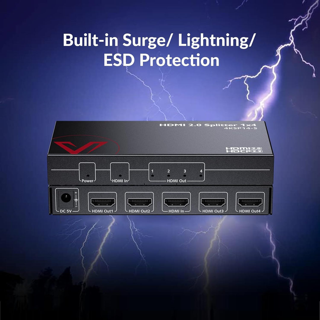 AV Access 1 in 4 Out UHD 4K@60Hz 1080p@120Hz HDMI 2.0 Splitter mit Auto Downscaling,18Gbps Zero Late