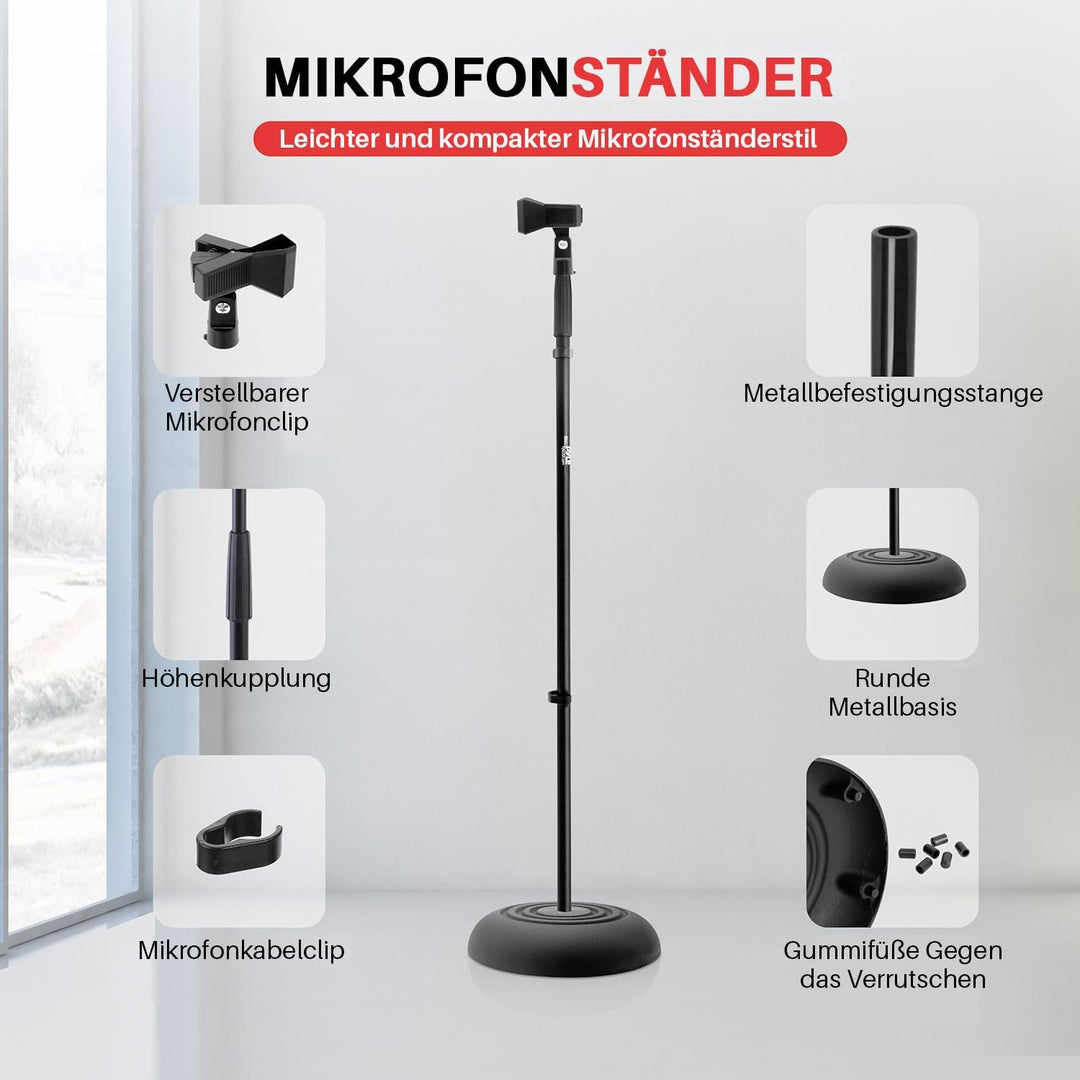 Pyle Mikrofonständer 2er-Set – Höhenverstellbare Mikrofonstative 85–152 cm mit runder Metallbasis –