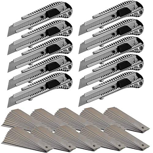 10x professionelles Aluminium Cuttermesser 18mm Teppichmesser profi, inklusive 100x Abbrechklingen a