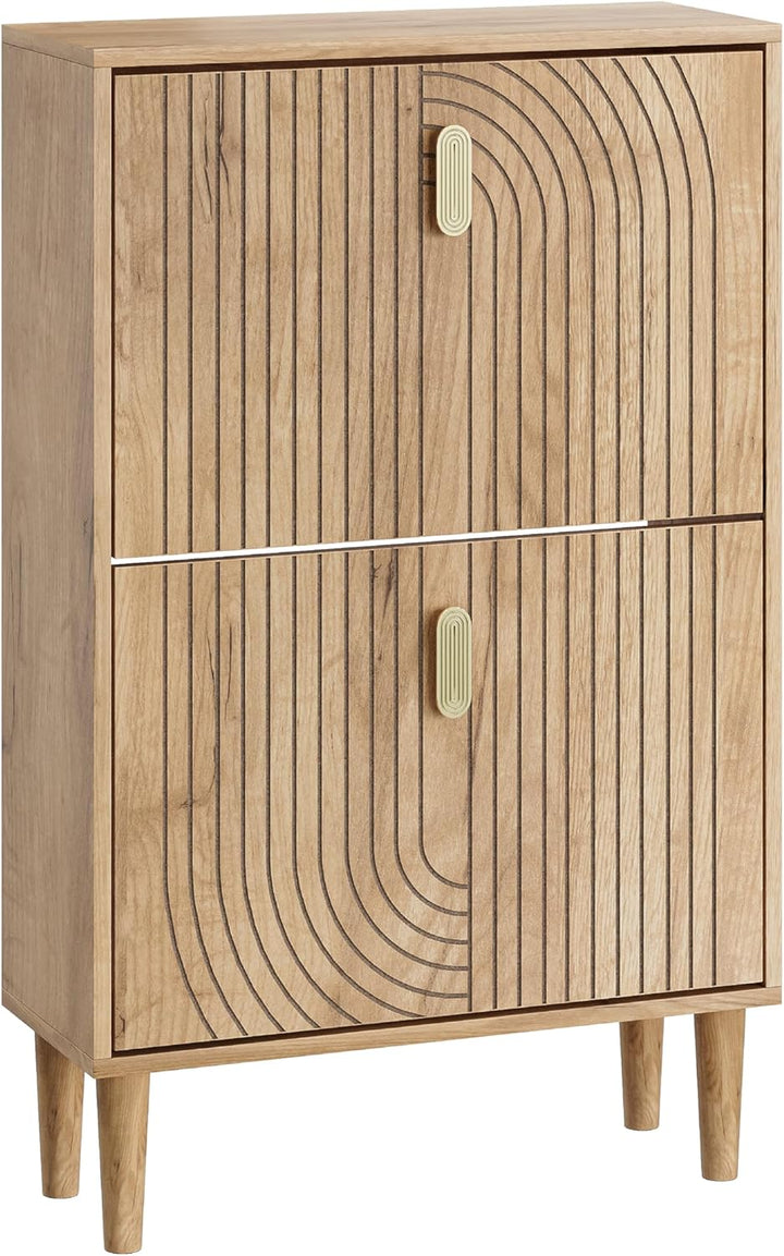 Smuxee Schuhschrank mit 2 Klappschubladen, 60 cm Eichen-Schuhaufbewahrungsschrank mit verstecktem De