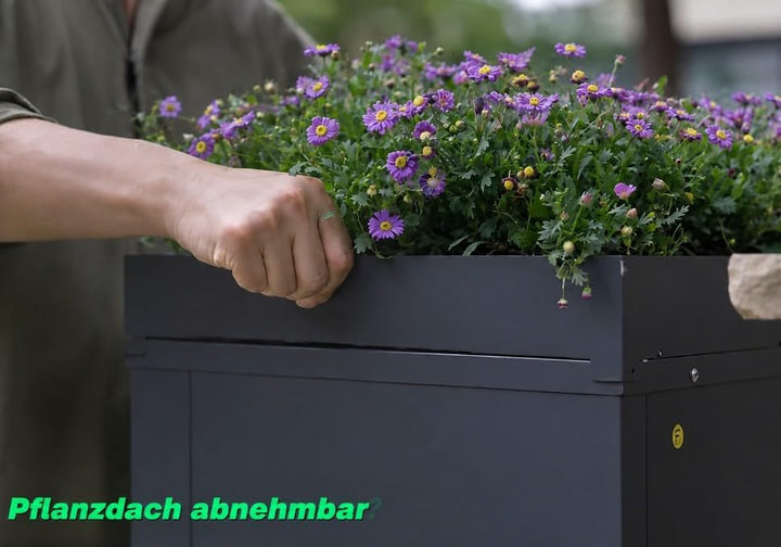 Paketbox mit Zeitungsfach abschliessbar | moderner Standbriefkasten Metall | Postkasten pulverbeschi