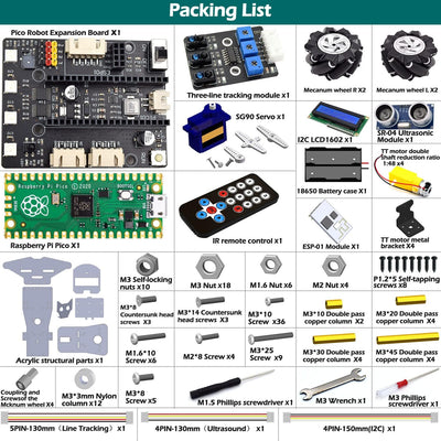 Adeept 4WD Omni-Directional Mecanum Wheels Robotic Car Kit for Raspberry Pi Pico DIY STEM Remote Con