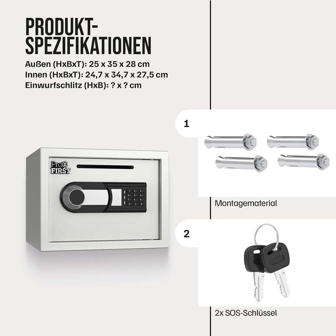 Profirst Möbeltresor Guardian 3 Einwurfschlitz Stahl Elektronikschloss Notöffnung herausnehmbarer Fa