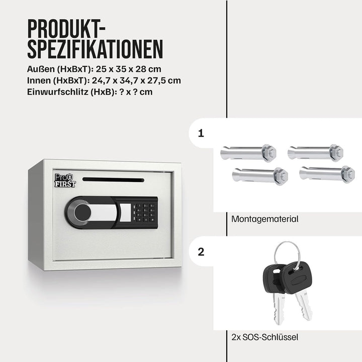 Profirst Möbeltresor Guardian 3 Einwurfschlitz Stahl Elektronikschloss Notöffnung herausnehmbarer Fa