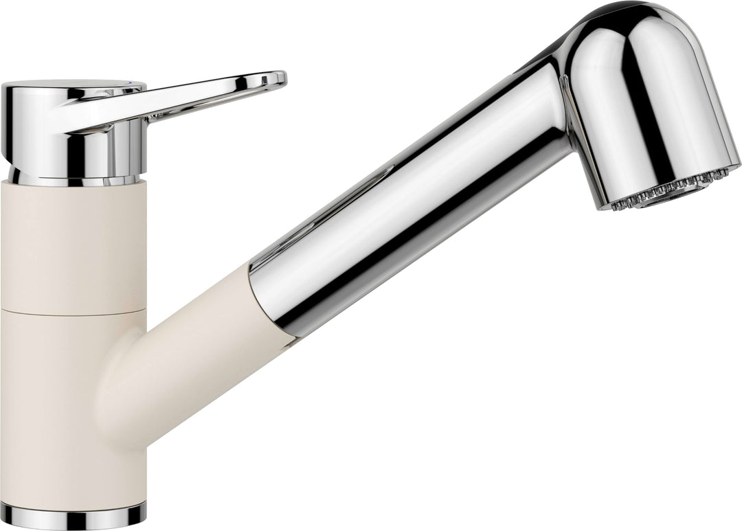 BLANCO WEGA-S II | Küchenarmatur in softweiss/chrom | Hochdruck | Mit herausziehbarem Schlauch | Rüc