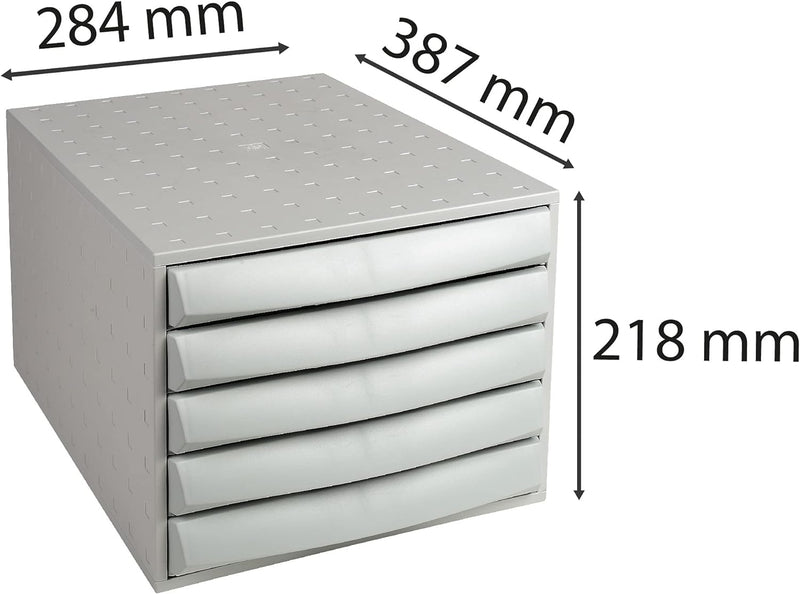 Exacompta 222040D Premium Ablagebox mit 5 geschlossenen Schubladen für DIN A4+ Dokumente. Belastbare