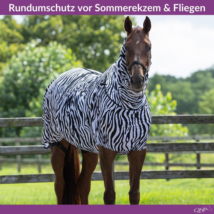 QHP Ekzemdecke mit Hals und abnehmbarem Bauchlatz (145 cm, Zebra) 145 cm zebra, 145 cm zebra