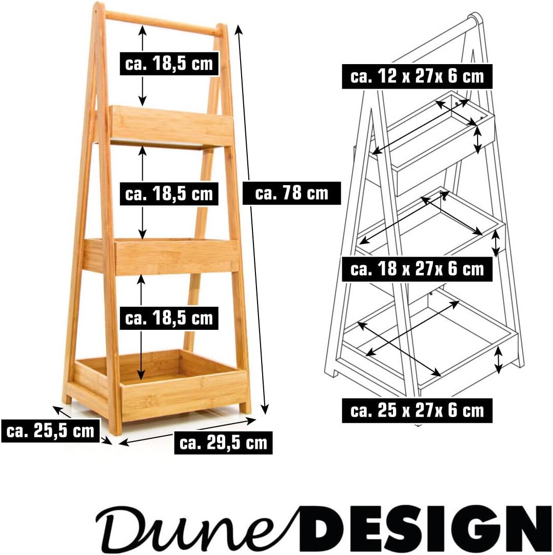 DuneDesign 100% Bambus Badregal mit 3 Körben - 30x26x78 Küche Bad WC - Holz Regal für Badezimmer