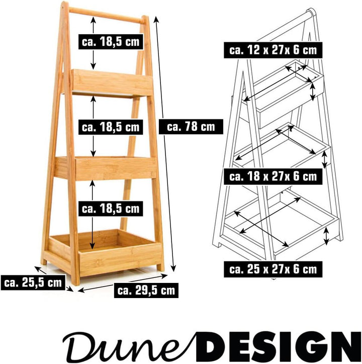 DuneDesign 100% Bambus Badregal mit 3 Körben - 30x26x78 Küche Bad WC - Holz Regal für Badezimmer