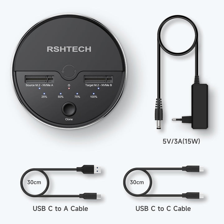 RSHTECH Dual Bay M.2 Nvme Clone Docking Station - M.2 SSD External Dock - Dockingstation Unterstützt