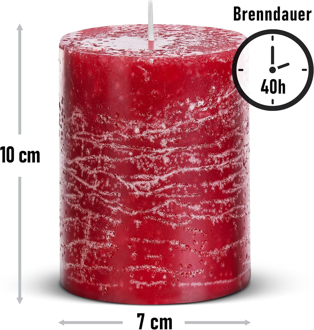 Brandsseller 4er Set Stumpenkerzen 7x10 cm – durchgefärbt & aus Paraffin – rustikale Kerzen mit lang