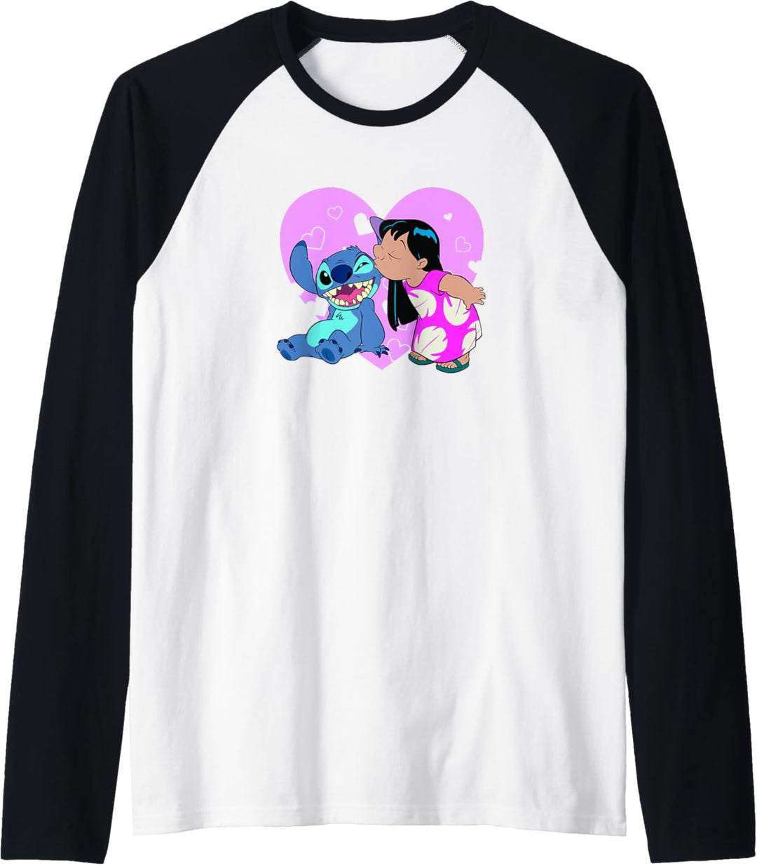 Disney Lilo & Stitch Valentinstag Pink Heart Kisses Raglan