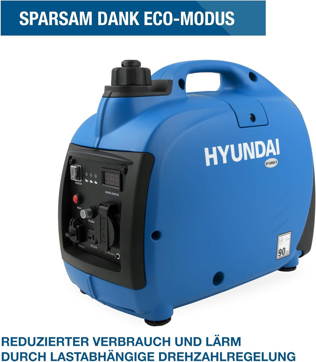 HYUNDAI Inverter Stromgenerator HY1000Si D, mobiler Notstrom-Generator, Notstromaggregat, 1 kW Strom