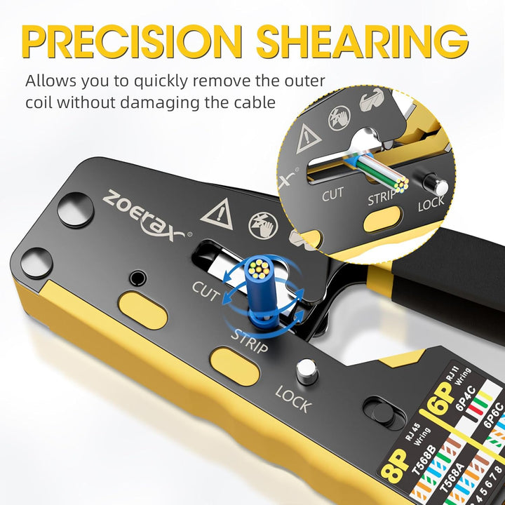 RJ45 Crimpzange Ethernet Crimp Tool Crimper für RJ11/RJ12 Standard, RJ45 Pass Through Stecker, Gelb