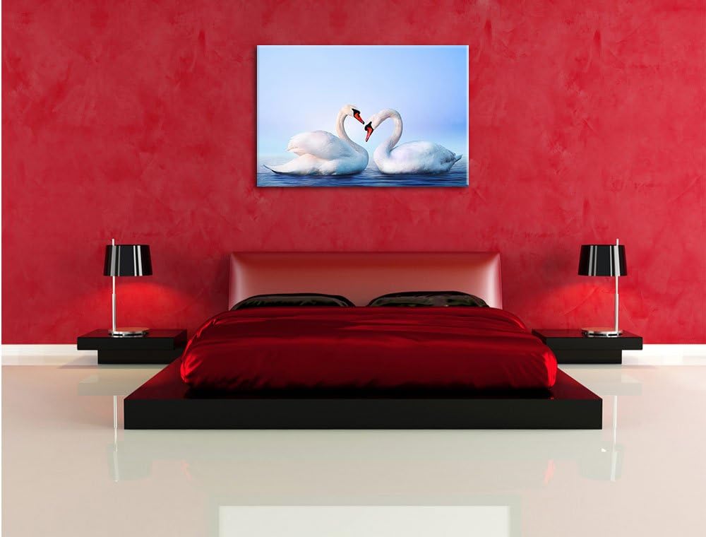 Pixxprint Zwei prächtige Schwäne auf dem Wasser, Format: 100x70 auf Leinwand, 100x70