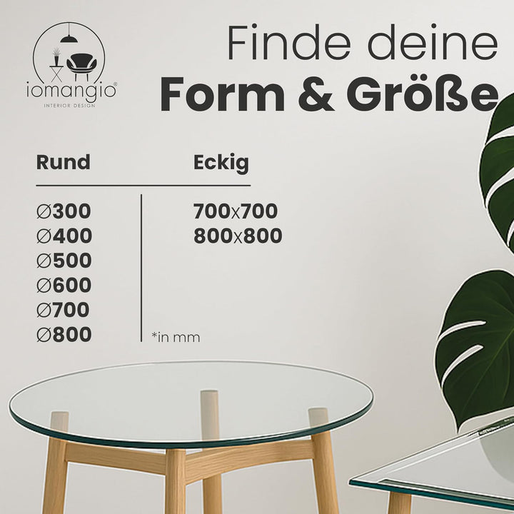 iomangio® Glasplatte Rund Ø 60cm Durchmesser Transparent - Glasscheibe aus gehärtetem ESG Glas 8mm D
