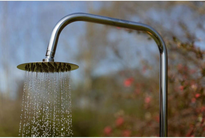 BURI Gartendusche aus geöltem Kiefernholz mit verzinktem Eisen 75x75x221cm Dusche Garten Aussendusch