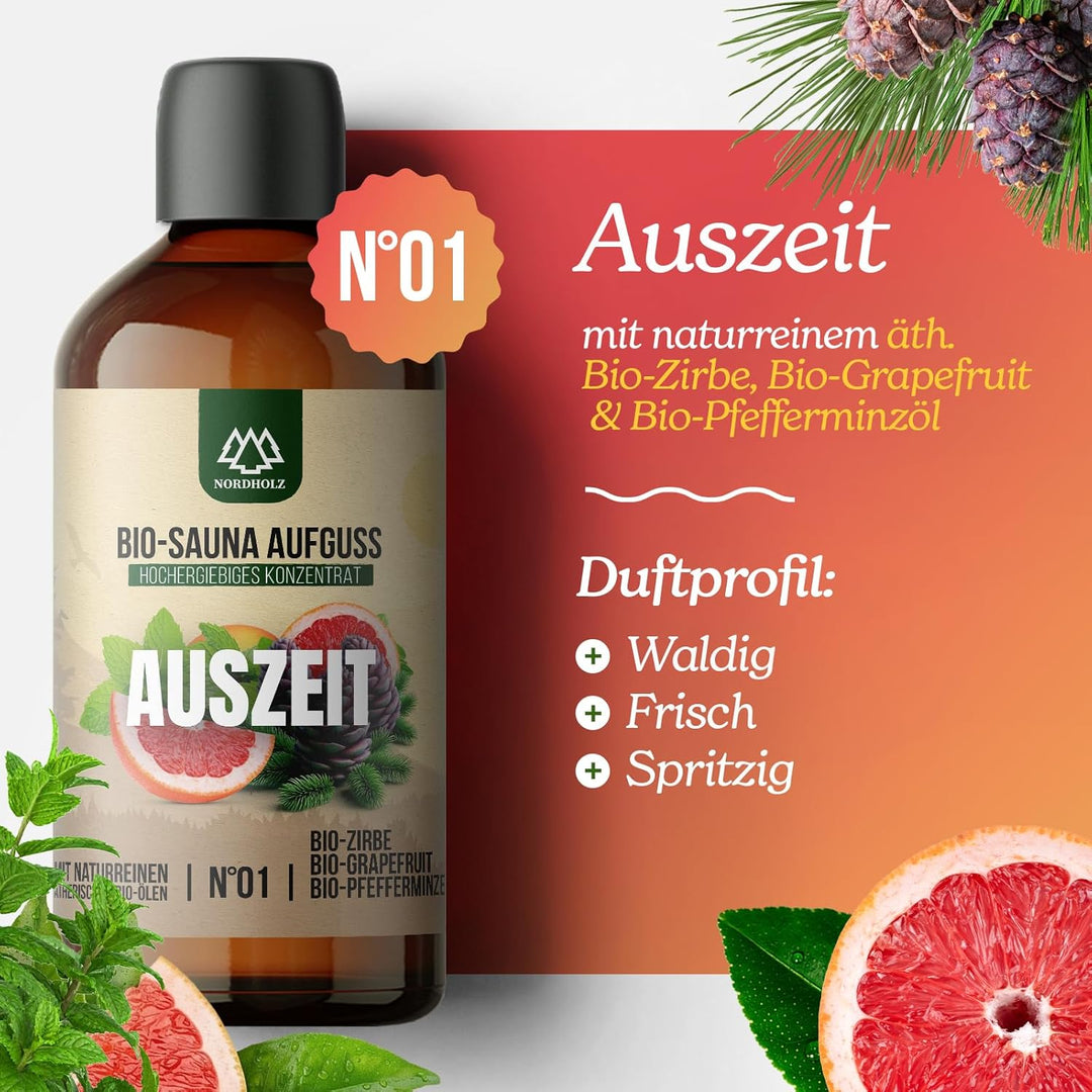 NORDHOLZ® Saunaaufguss BIO [NATURREINE ÄTHERISCHE BIO-ÖLE] Sauna Aufgussmittel 