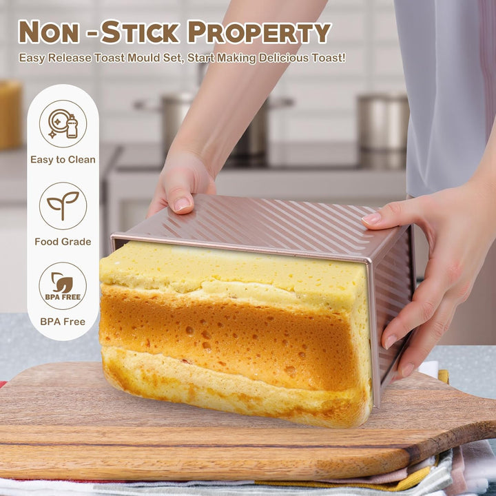 4 Stück Brotbackform Set, Toastbrot Backform mit Deckel 450g und 230g, Brotbackformen aus Kohlenstof
