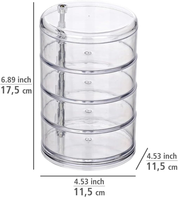 WENKO Kosmetik Organizer Tower, Aufbewahrung für Make-up und Haarschmuck, 4 Fächer, Acryl, Transpare