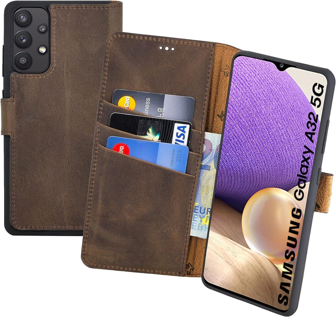 Suncase Book-Style Hülle kompatibel mit Samsung Galaxy A32 5G (Nicht für A32 4G) Leder Tasche (Slim-