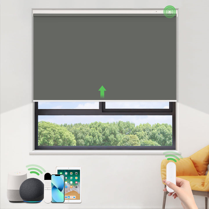 HOMEDEMO Elektrische Rollos Wiederaufladbare Verdunklungsrollo mit Motor & Fernbedienung, Dunkelgrau