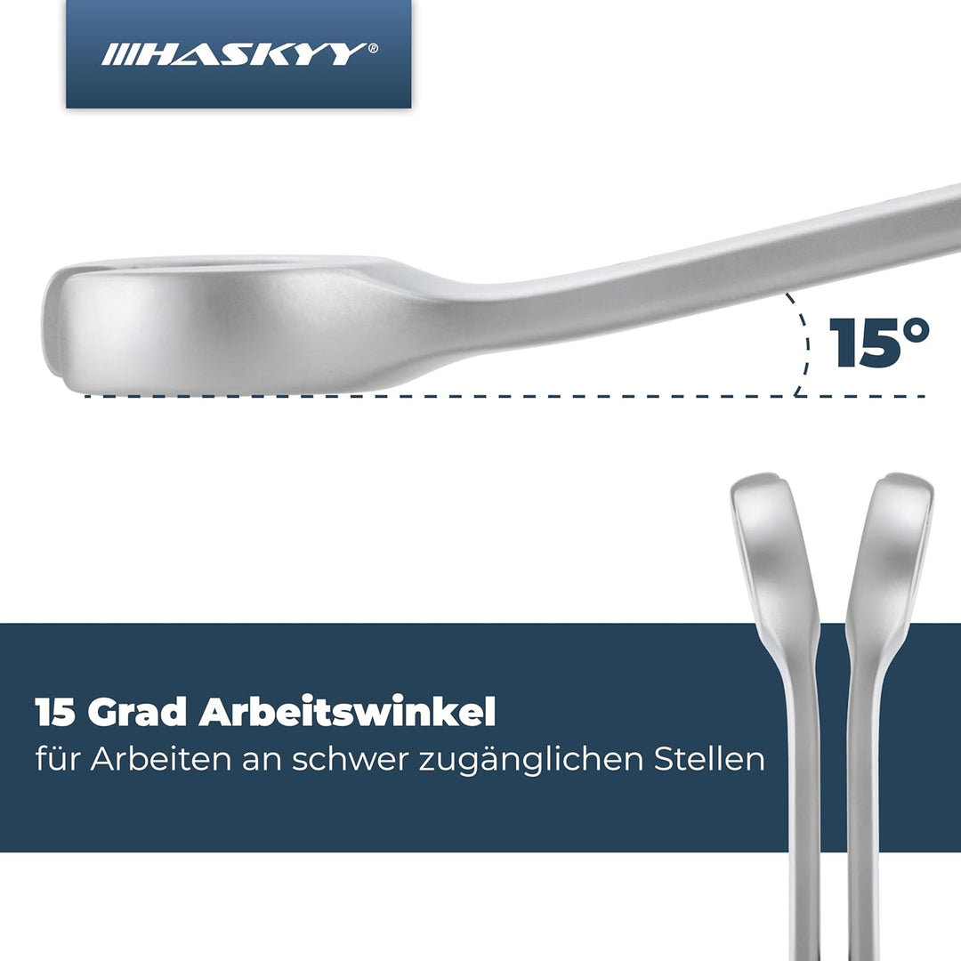 HASKYY Bremsleitungsschlüssel Set Maulschlüssel offener 7 tlg. Doppelringschlüssel 6-22 mm Satz Ring