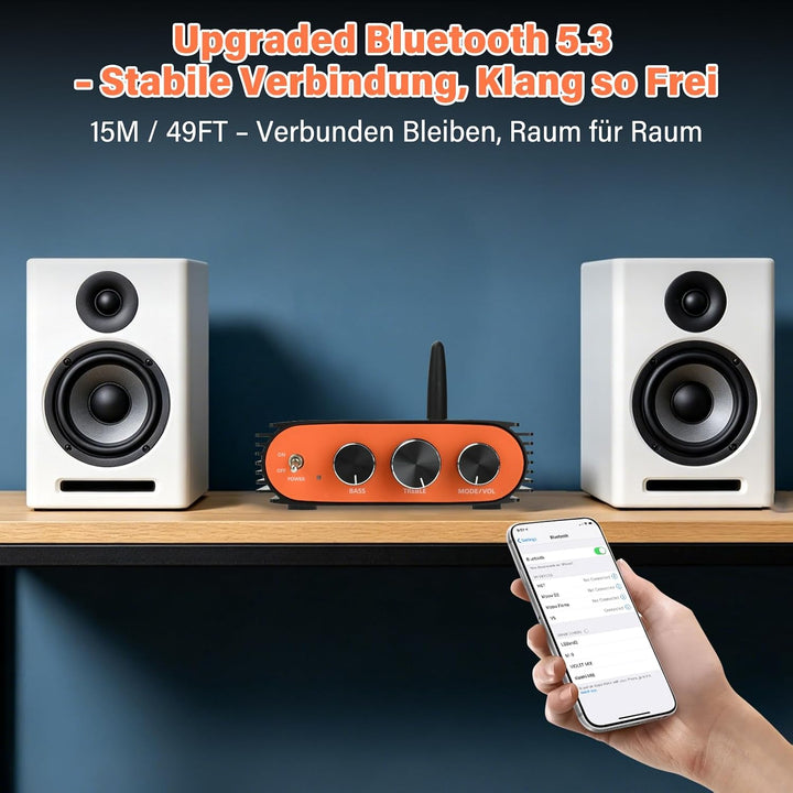 5.3 Bluetooth Verstärker HiFi Stereo, 300Wx2 2-Kanal Mini Subwoofer Amplifier mit TPA3255 Amp Chip,