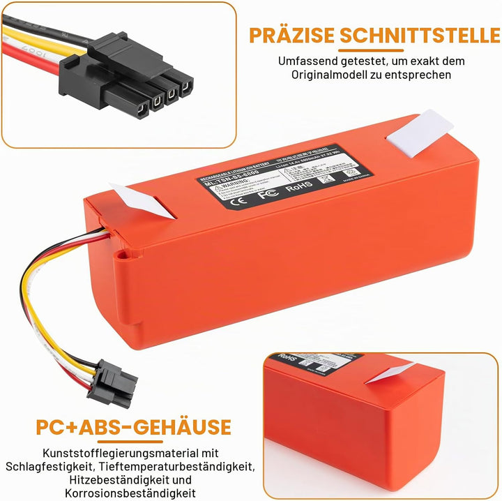 14,4 V 6800 mAh Ersatzakku für Roborock S4, S5, S50, S6, S7, S7 Max, Q5, Q7, Q7 Max