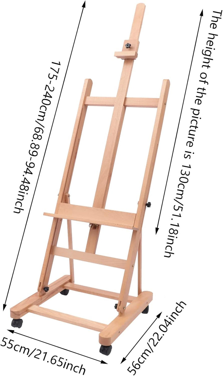 Künstlerstaffelei aus Holz mit H-Rahmen Professionelle Atelierstaffelei Höhenverstellbar 175 bis 240